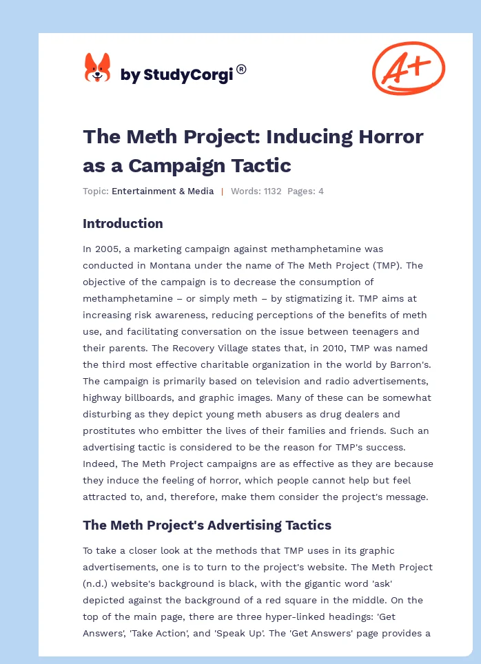 The Meth Project: Inducing Horror as a Campaign Tactic. Page 1