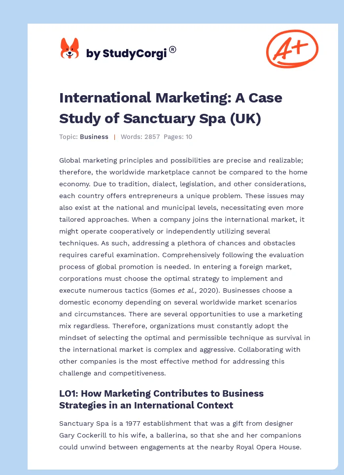 International Marketing: A Case Study of Sanctuary Spa (UK). Page 1