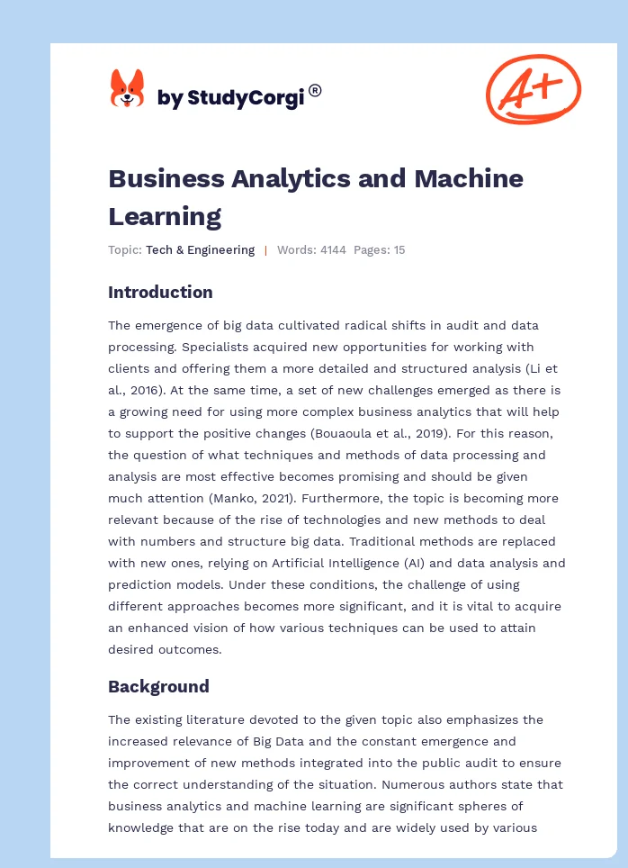 Business Analytics and Machine Learning. Page 1