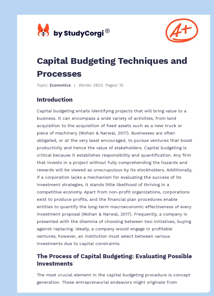 Capital Budgeting Techniques and Processes. Page 1