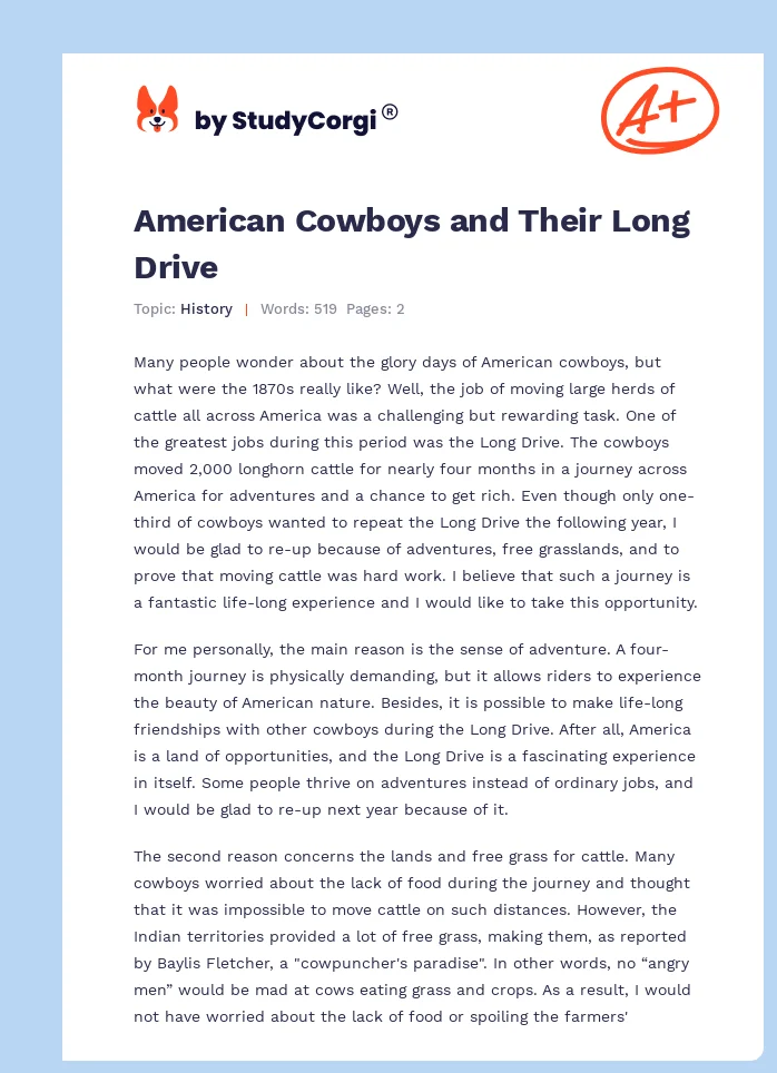 American Cowboys and Their Long Drive. Page 1