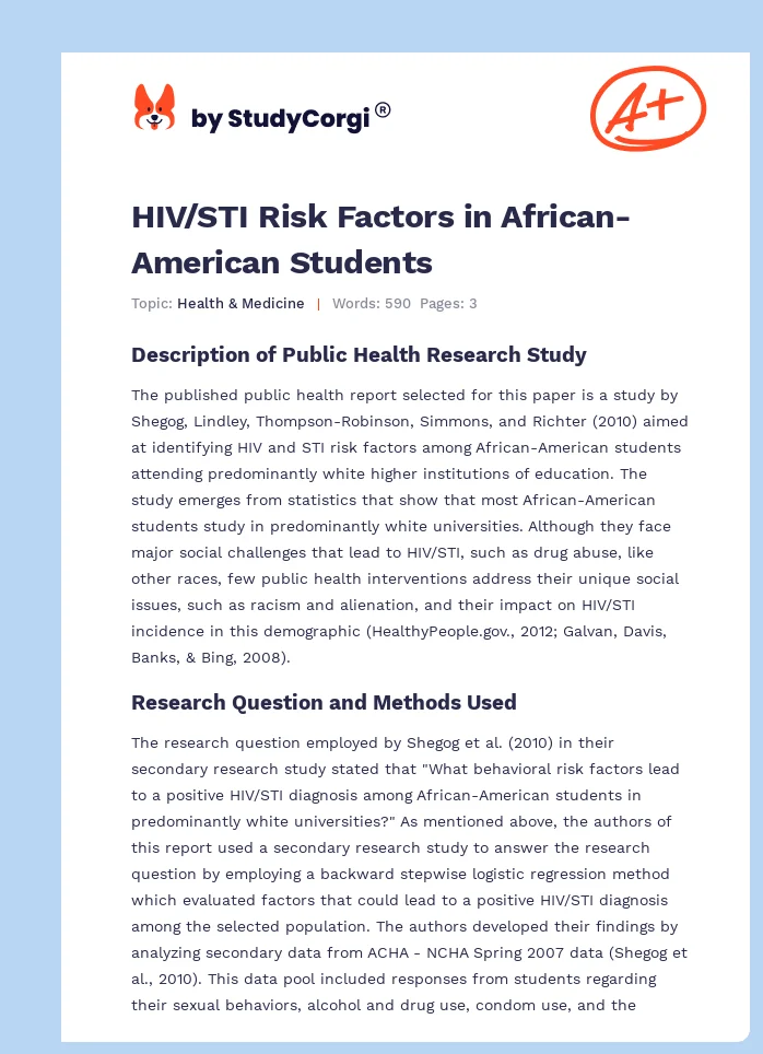 HIV/STI Risk Factors in African-American Students. Page 1