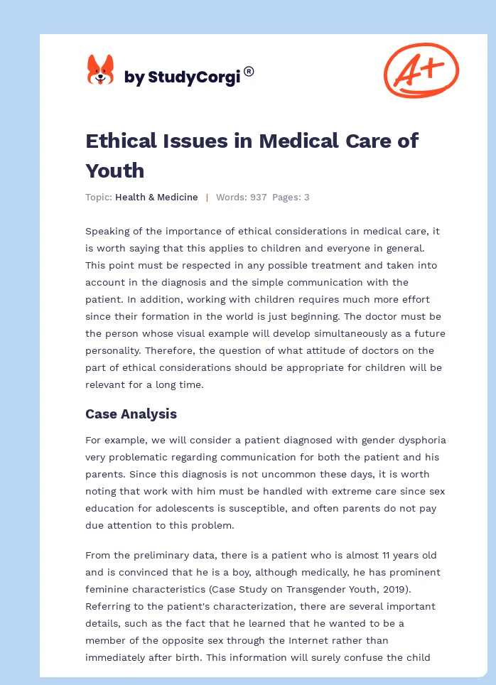 Ethical Issues in Medical Care of Youth. Page 1