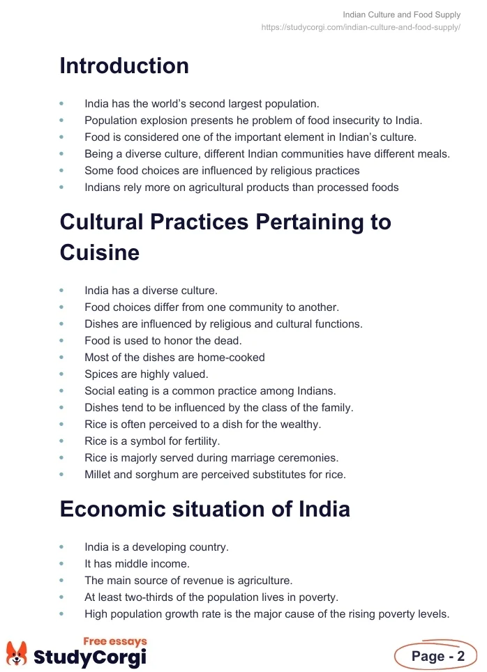 Indian Culture and Food Supply. Page 2