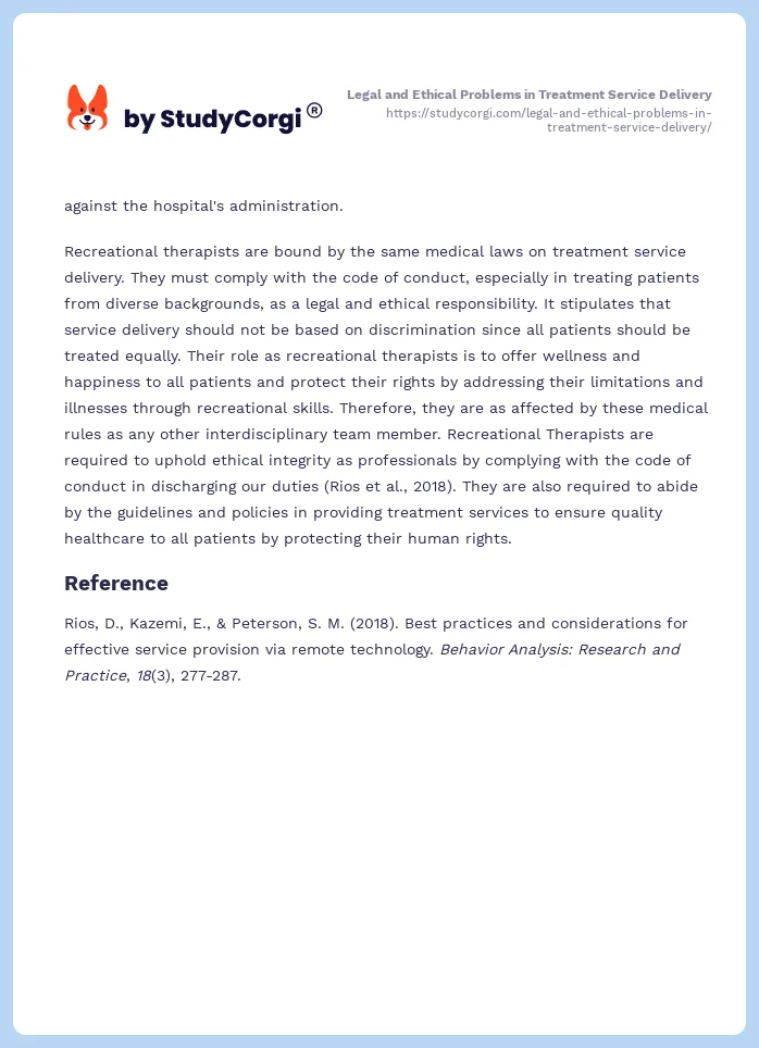 Legal and Ethical Problems in Treatment Service Delivery. Page 2