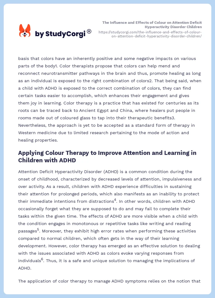 The Influence and Effects of Colour on Attention Deficit Hyperactivity Disorder Children. Page 2