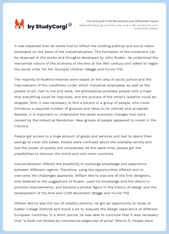 The Arts and Craft Movement and Influential Issues. Page 2