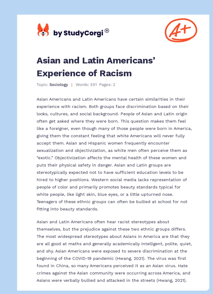 Asian and Latin Americans’ Experience of Racism. Page 1