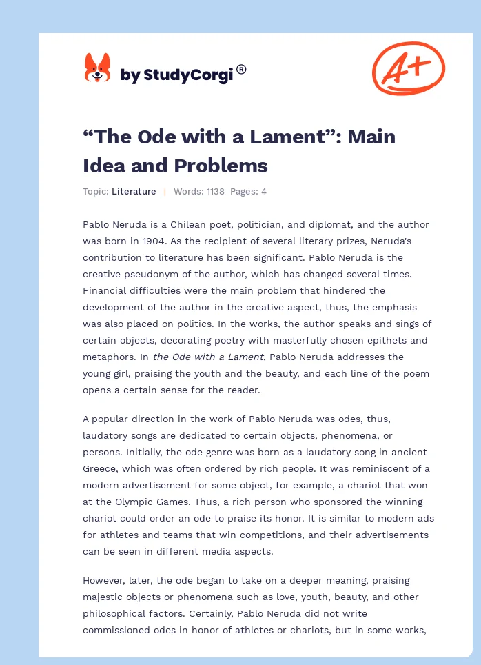“The Ode with a Lament”: Main Idea and Problems. Page 1