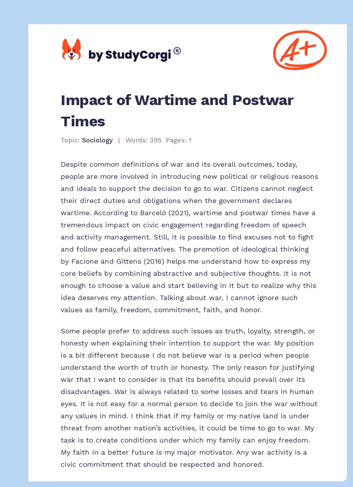 Impact of Wartime and Postwar Times. Page 1