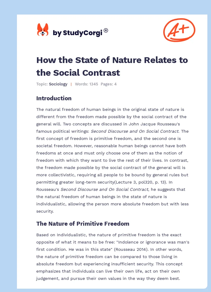 How the State of Nature Relates to the Social Contrast. Page 1