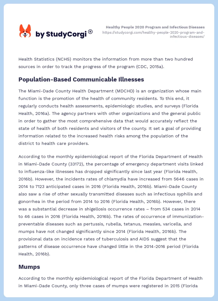 Healthy People 2020 Program and Infectious Diseases. Page 2