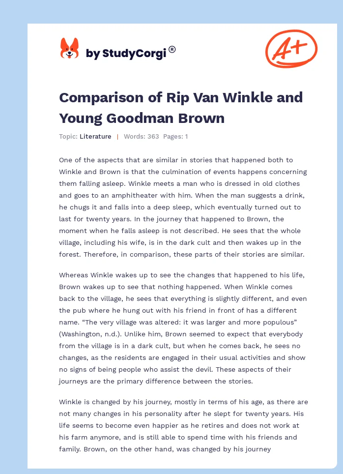 Comparison of Rip Van Winkle and Young Goodman Brown. Page 1