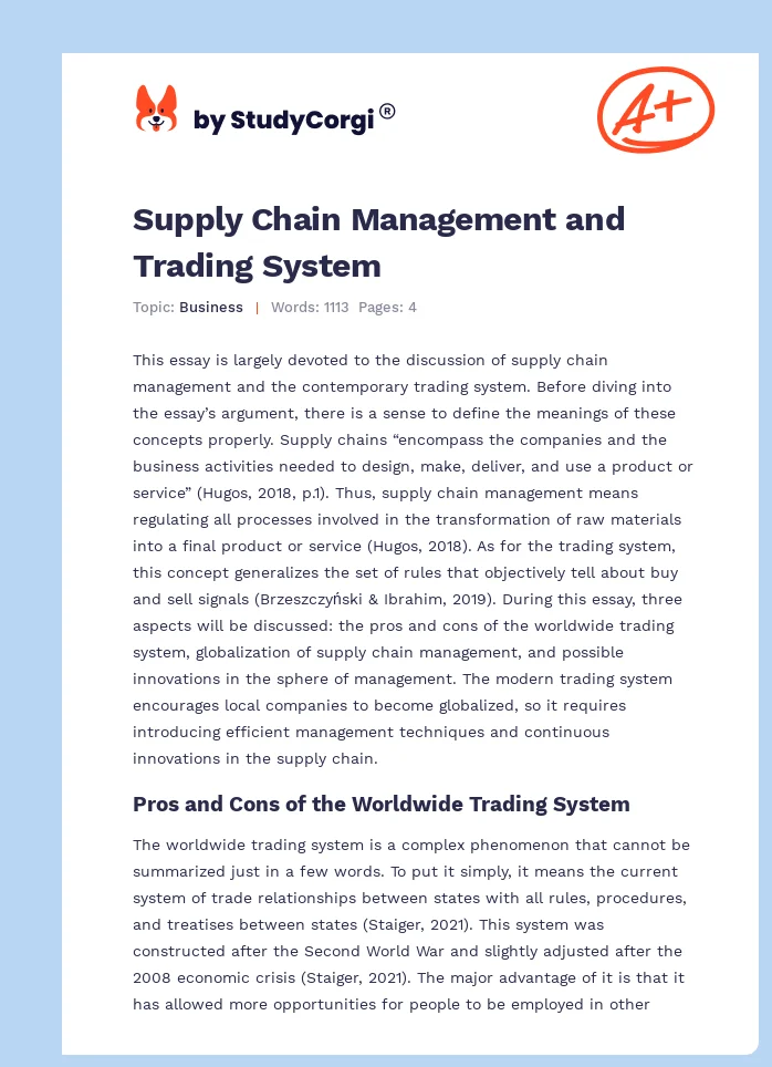 Supply Chain Management and Trading System. Page 1