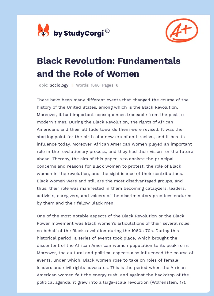 Black Revolution: Fundamentals and the Role of Women. Page 1