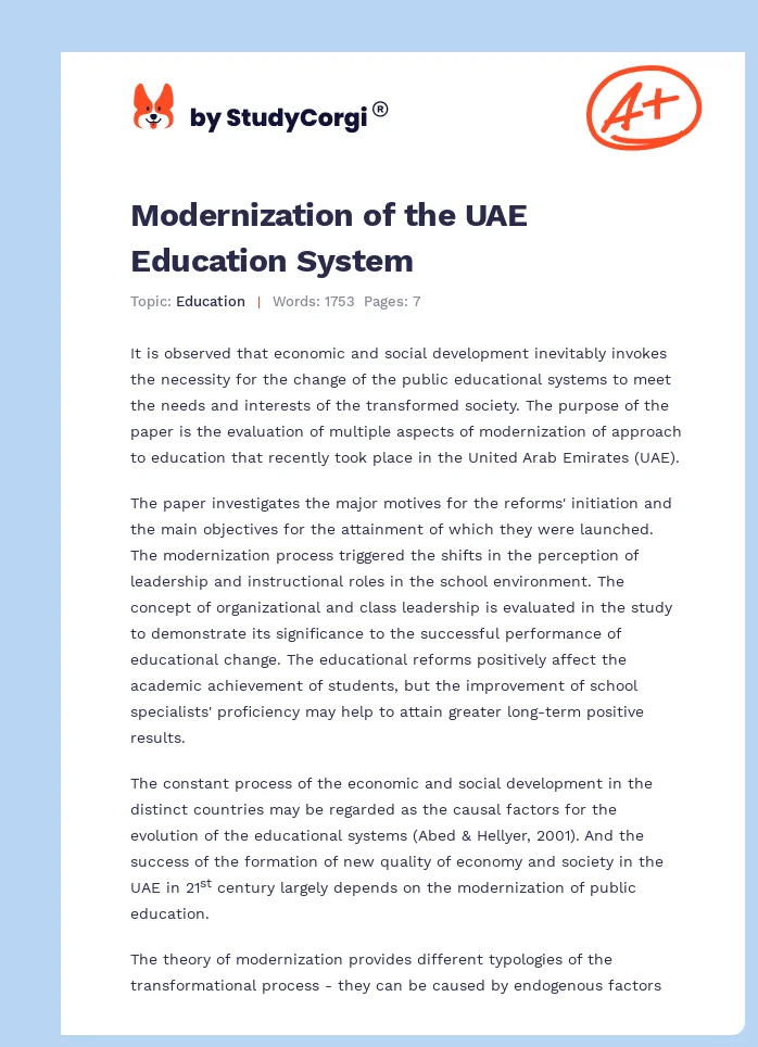 Modernization of the UAE Education System. Page 1
