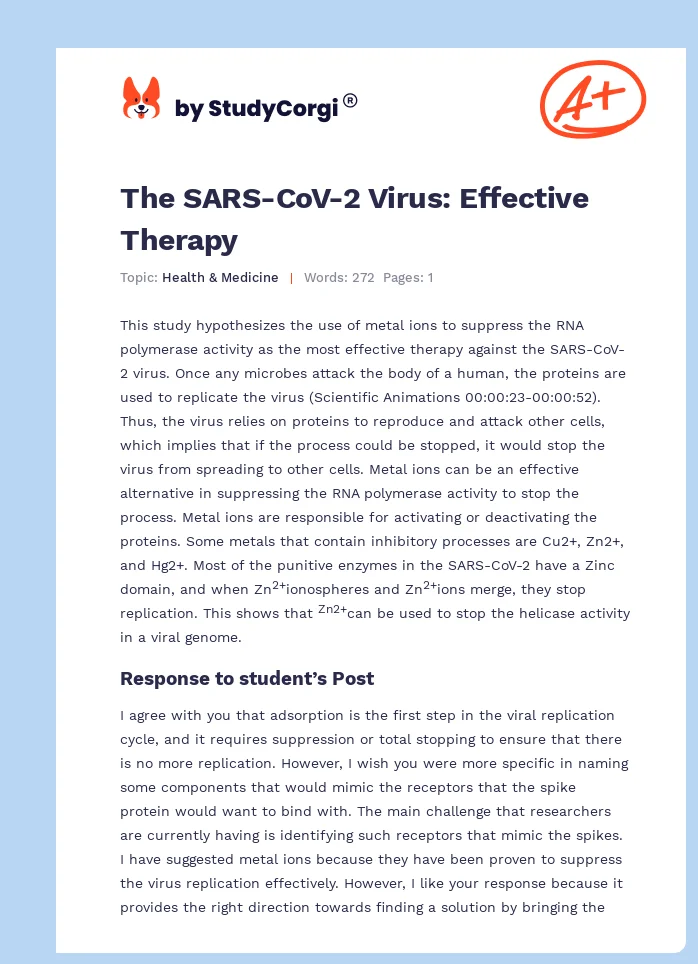 The SARS-CoV-2 Virus: Effective Therapy. Page 1