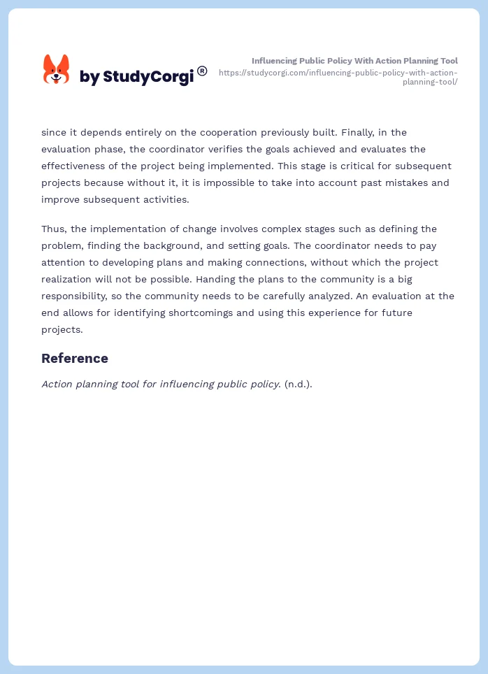 Influencing Public Policy With Action Planning Tool. Page 2
