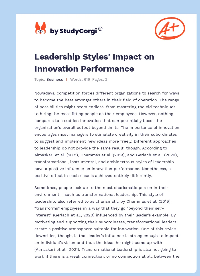 Leadership Styles' Impact on Innovation Performance. Page 1