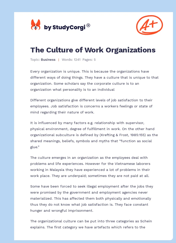 The Culture of Work Organizations. Page 1