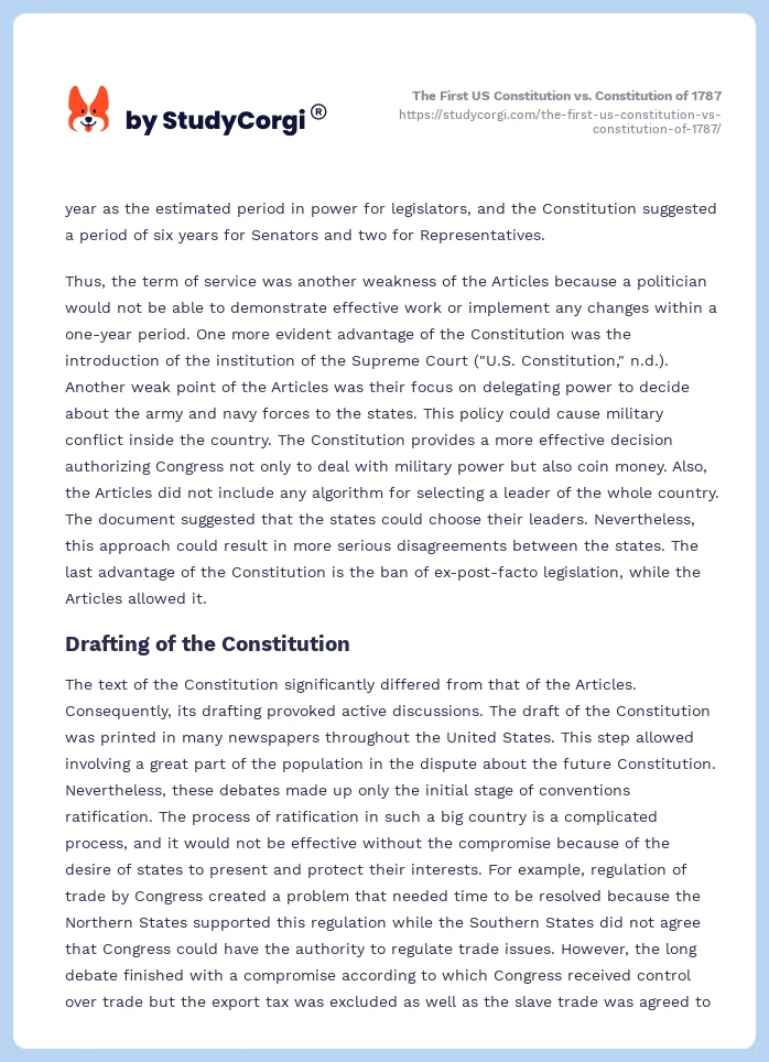 The First US Constitution vs. Constitution of 1787. Page 2