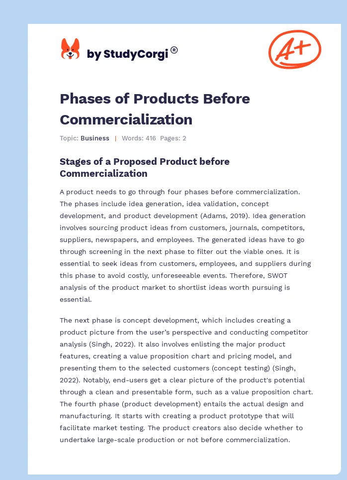 Phases of Products Before Commercialization. Page 1