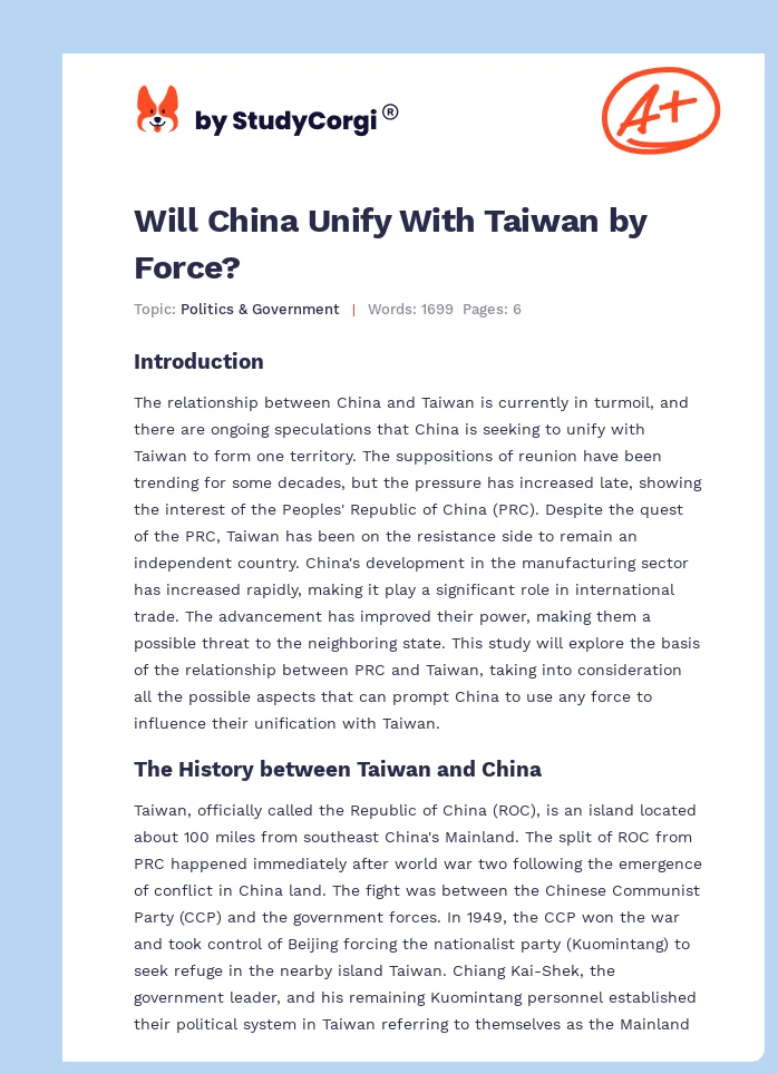 Will China Unify With Taiwan by Force?. Page 1