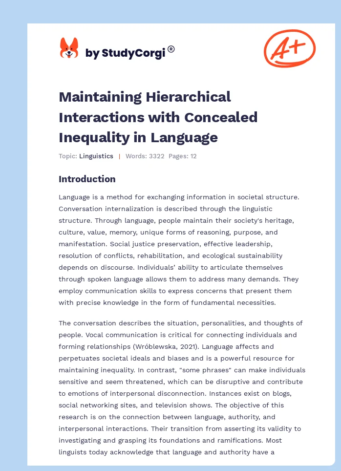 Maintaining Hierarchical Interactions with Concealed Inequality in Language. Page 1