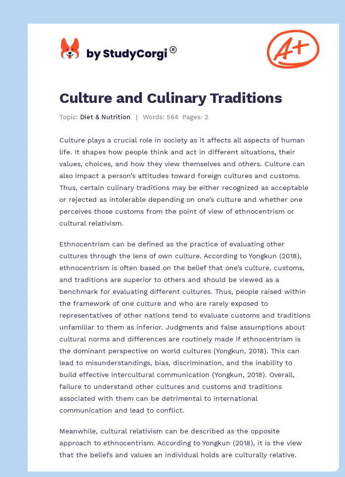 Culture and Culinary Traditions. Page 1
