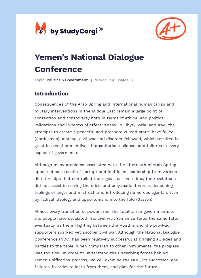 Yemen’s National Dialogue Conference. Page 1
