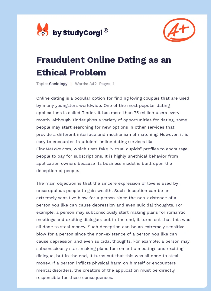 Fraudulent Online Dating as an Ethical Problem. Page 1