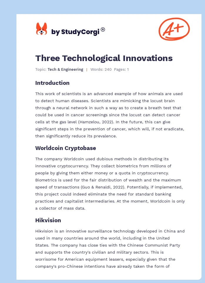 Three Technological Innovations. Page 1