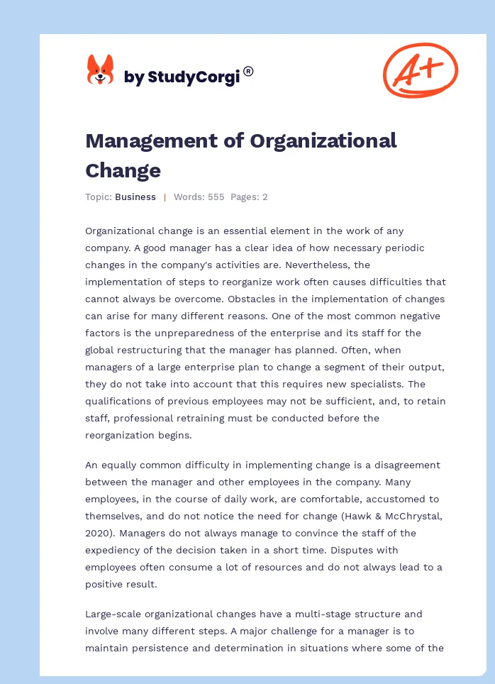 Management of Organizational Change. Page 1