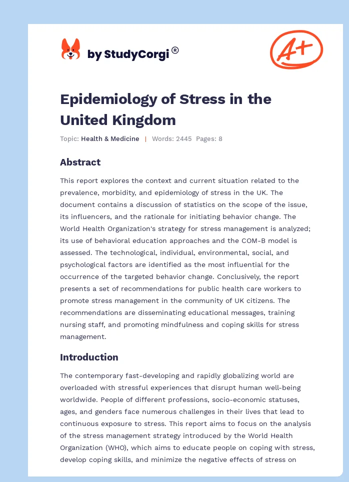 Epidemiology of Stress in the United Kingdom. Page 1