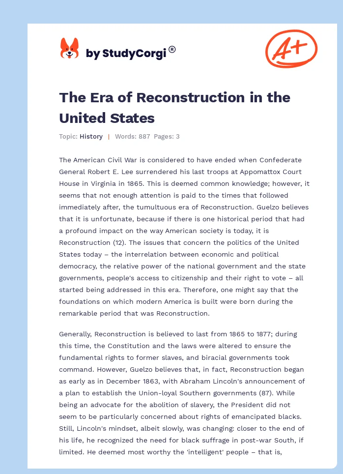 The Era of Reconstruction in the United States. Page 1