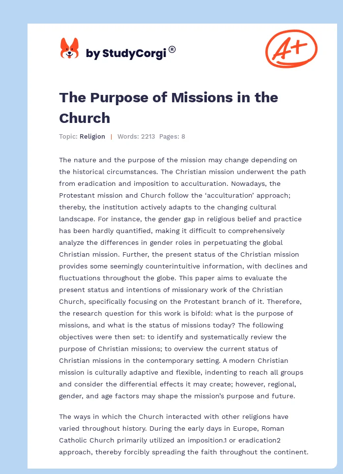 The Purpose of Missions in the Church. Page 1