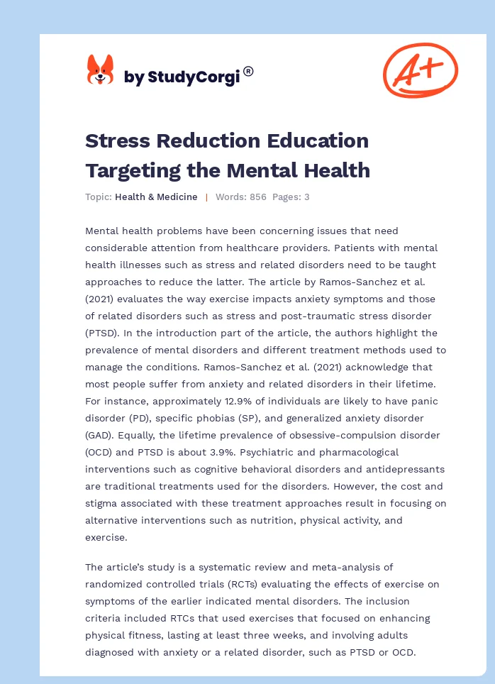 Stress Reduction Education Targeting the Mental Health. Page 1