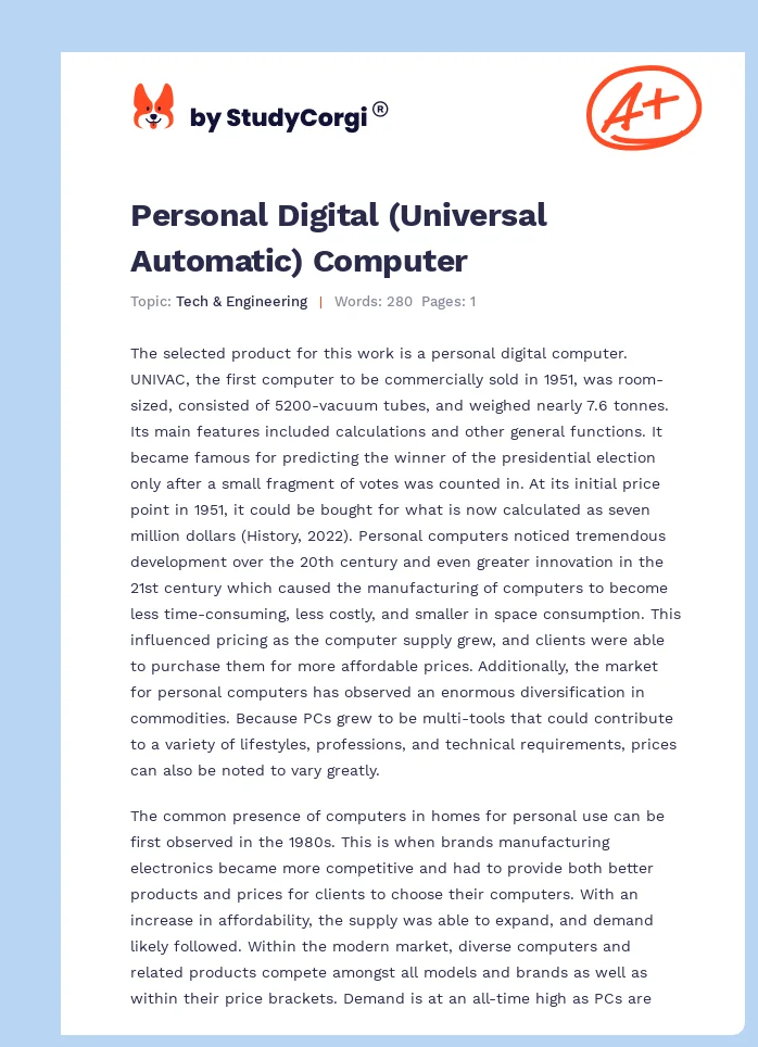 Personal Digital (Universal Automatic) Computer. Page 1