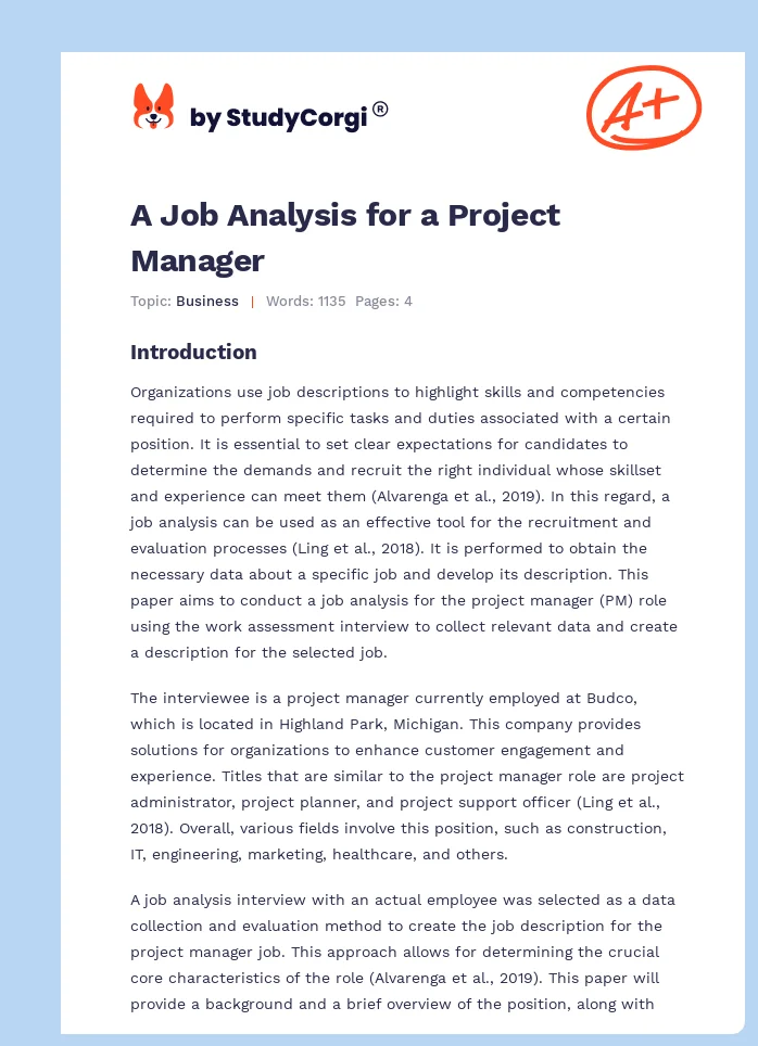 A Job Analysis for a Project Manager. Page 1