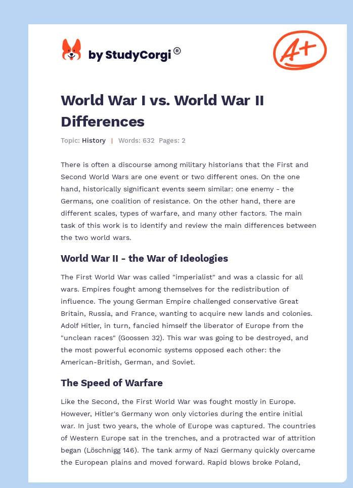 World War I vs. World War II Differences. Page 1