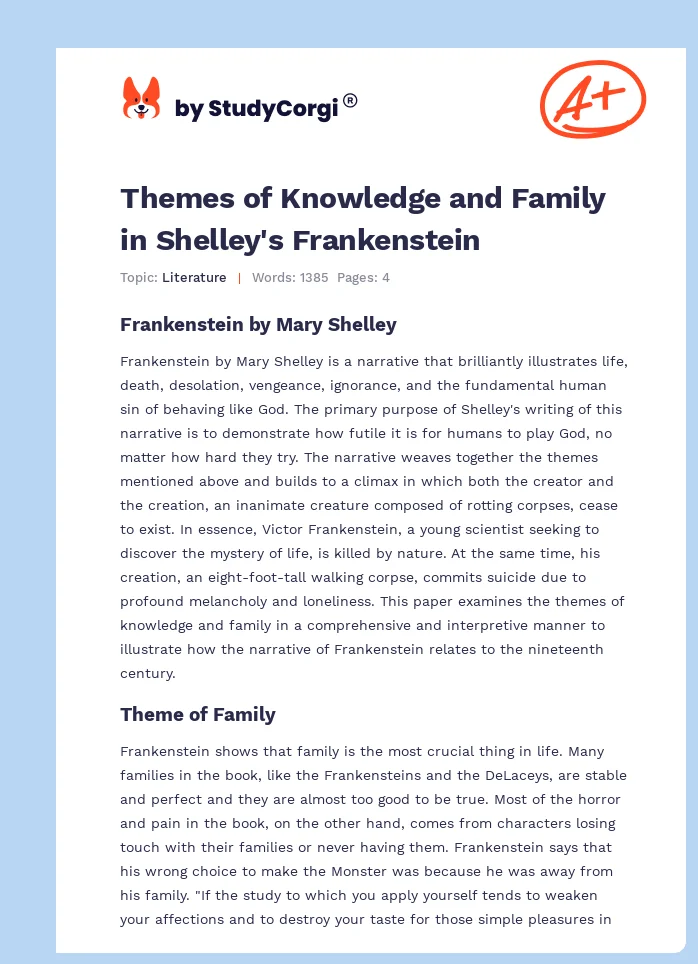 Themes of Knowledge and Family in Shelley's Frankenstein. Page 1