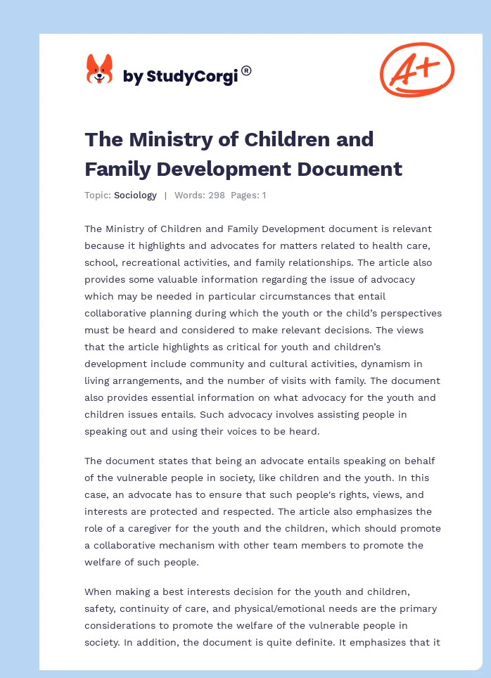 The Ministry of Children and Family Development Document. Page 1