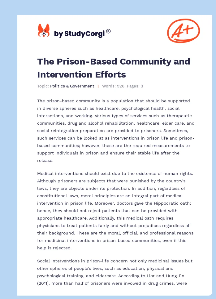 The Prison-Based Community and Intervention Efforts. Page 1