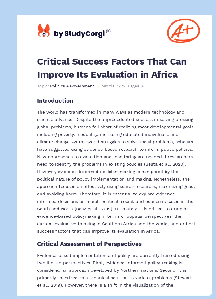 Critical Success Factors That Can Improve Its Evaluation in Africa. Page 1