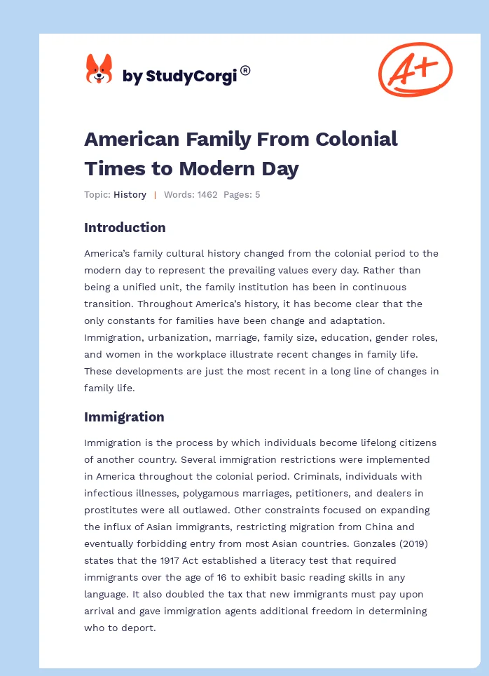 American Family From Colonial Times to Modern Day. Page 1