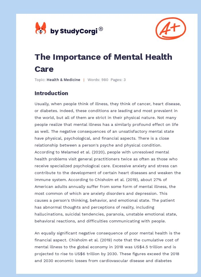 The Importance of Mental Health Care. Page 1