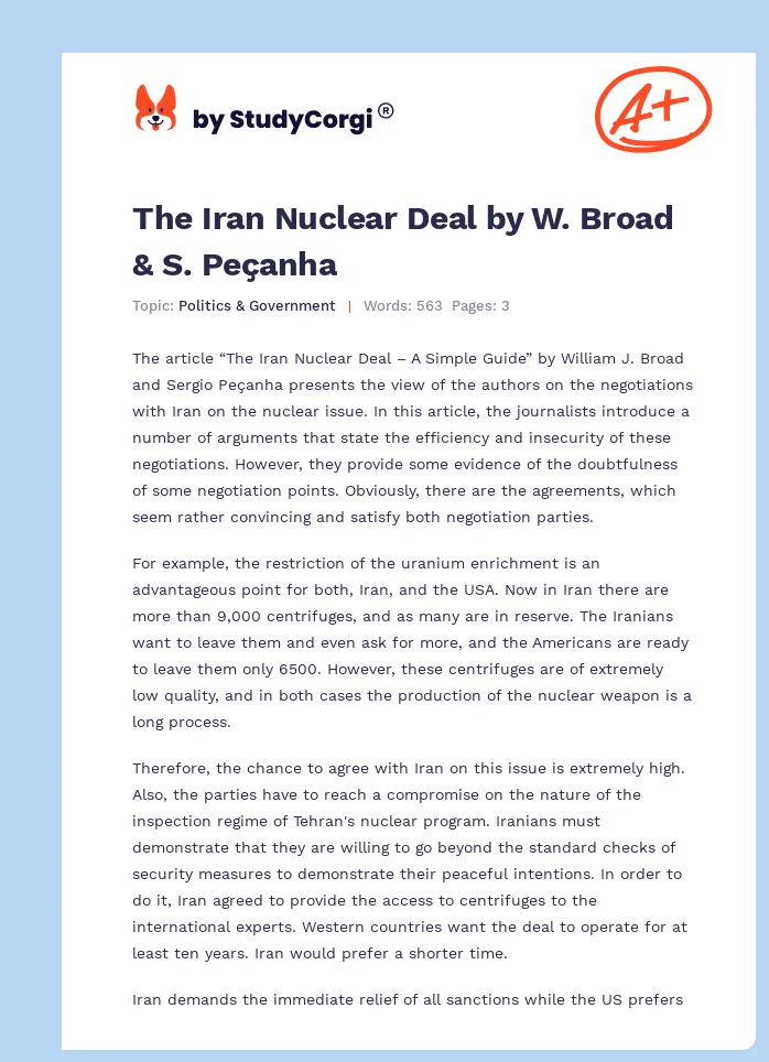 The Iran Nuclear Deal by W. Broad & S. Peçanha. Page 1