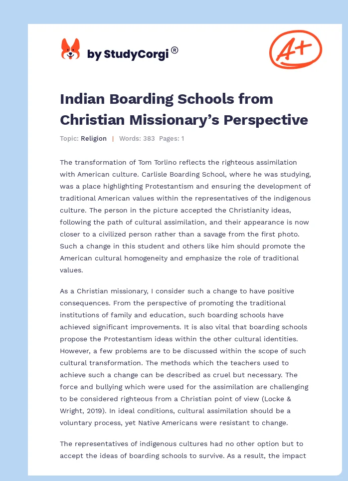Indian Boarding Schools from Christian Missionary’s Perspective. Page 1