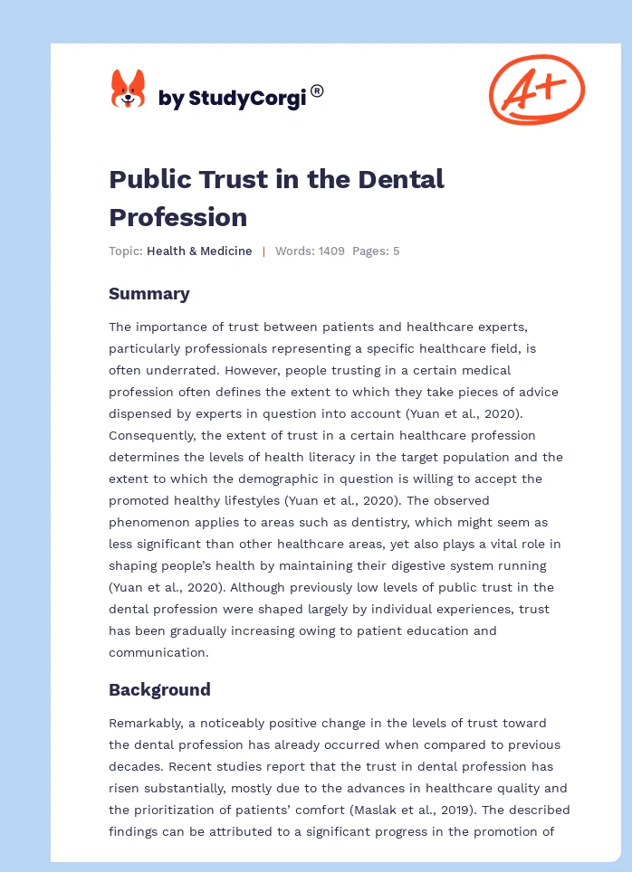 Public Trust in the Dental Profession. Page 1
