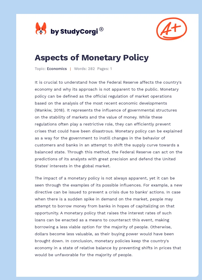 Aspects of Monetary Policy. Page 1